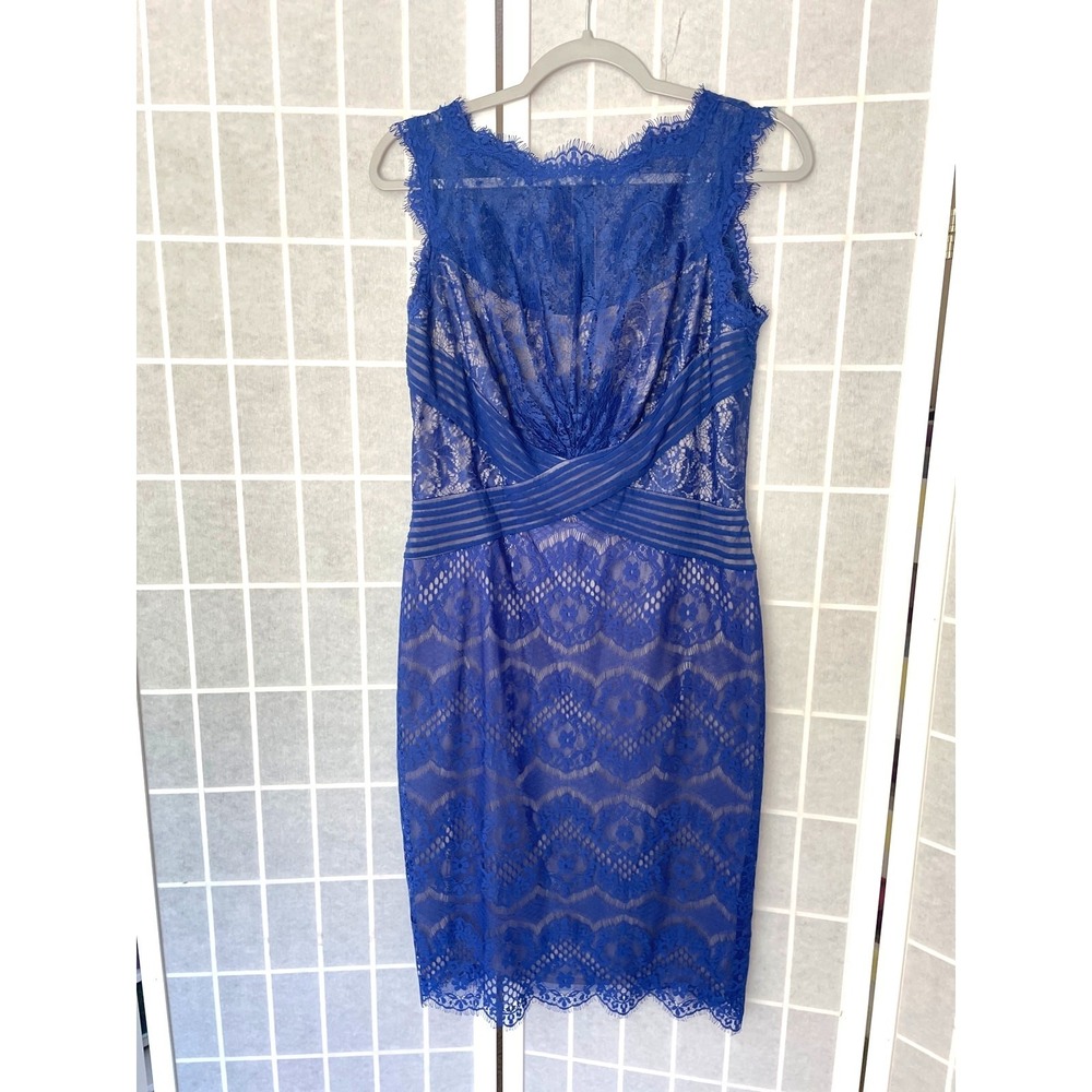 Tadashi Shoji Chantilly Lace Dress 10P Blue MOB MOG Elegant Wedding Guest Formal - Picture 2 of 9